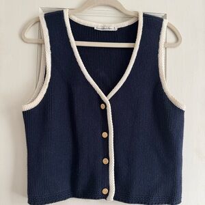 Abercrombie & Fitch Navy and Cream Cardigan Vest with Gold Buttons